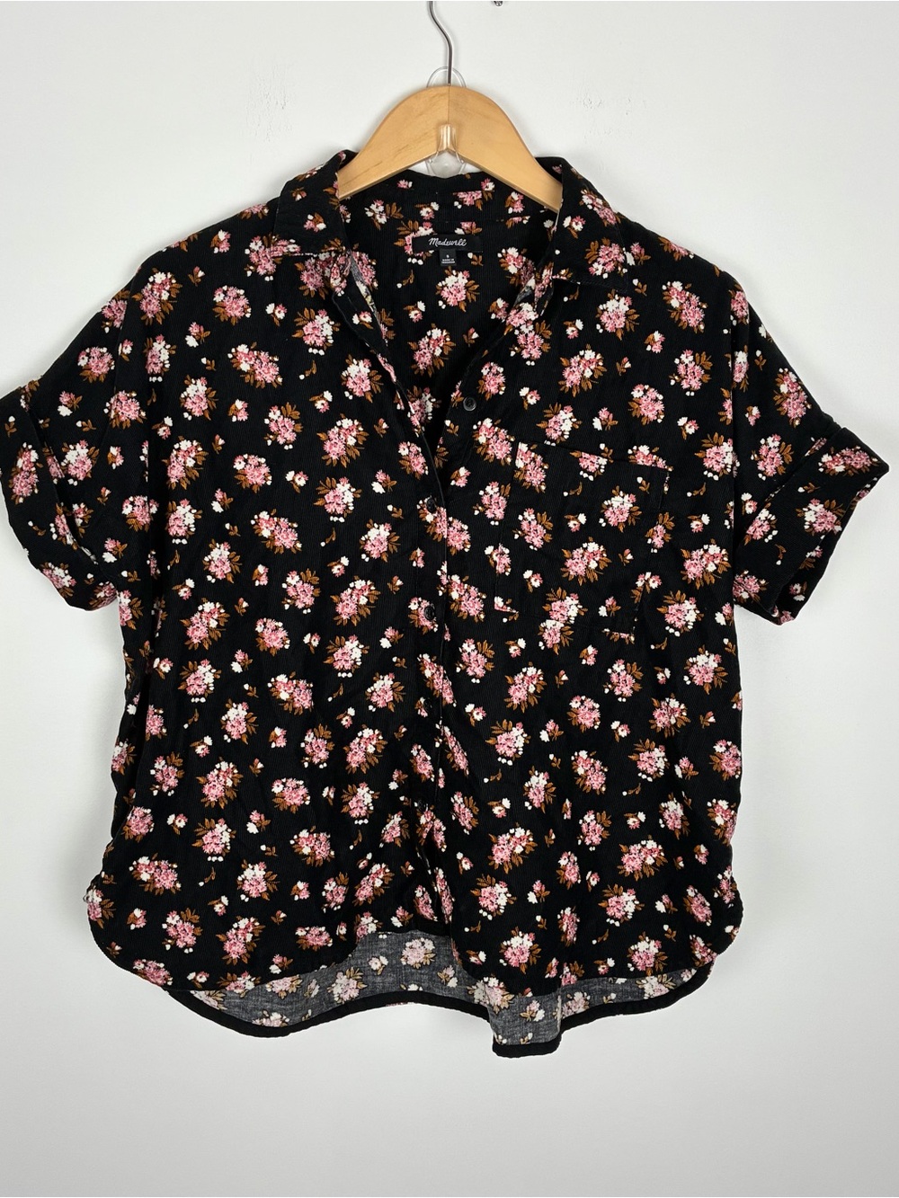 Madewell Black Corduroy Daily Shirt in Homestead Bouquet Button-Down Floral S